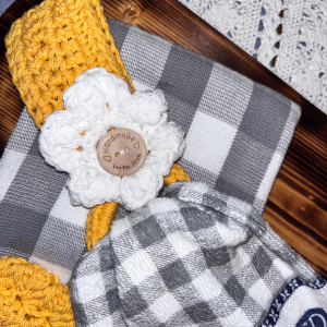 Towel Set, Handmade Crocheted Dish Cloth, and Over the Handle Towel Holder