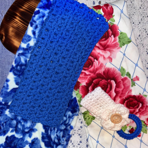 Towel Set, Handmade Crocheted Dish Cloth, and Over the Handle Towel Holder