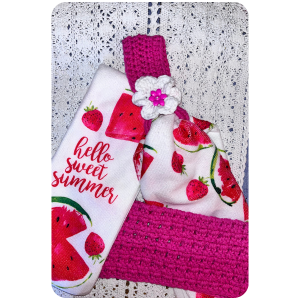 Towel Set, Handmade Crocheted Dish Cloth, and Over the Handle Towel Holder