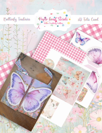 3D Butterly Folio paper kit that is in colors of pink and purple