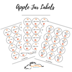 Sheet of apple jar labels with 'Apple Butter' text and an apple graphic, on a white background.