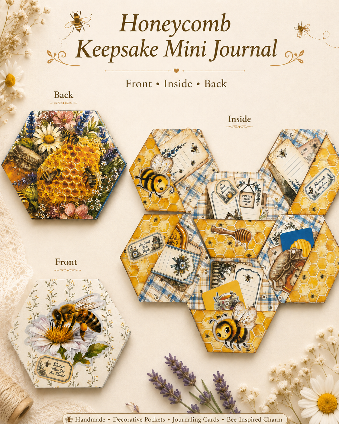 Honeycomb Keepsake Mini Journal Printable | Bee Themed Mini Junk Journal