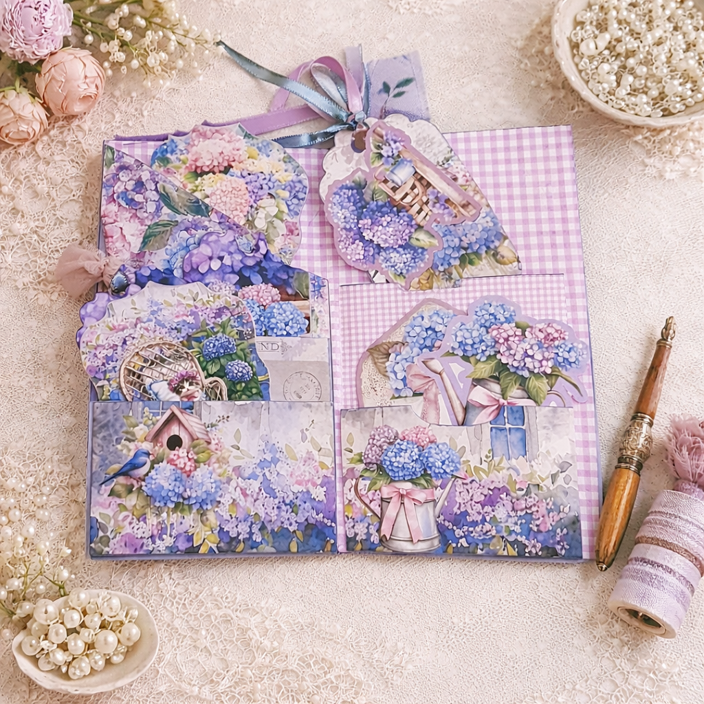 Vintage Paris Flower Shop Folio Kit | Hydrangea Junk Journal | Summer Paper Craft Kit