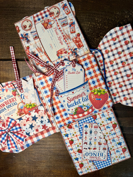 Red, White & Bloom Picnic Basket Journal Folio Kit