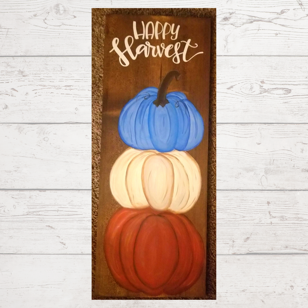 Stacked Pumpkin Hand-painted Wood Sign Happy Harvest
