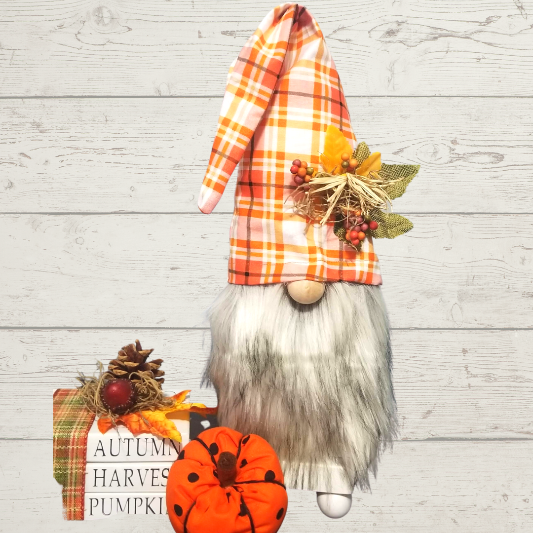 Gnome with Fall-colored Plaid Hat
