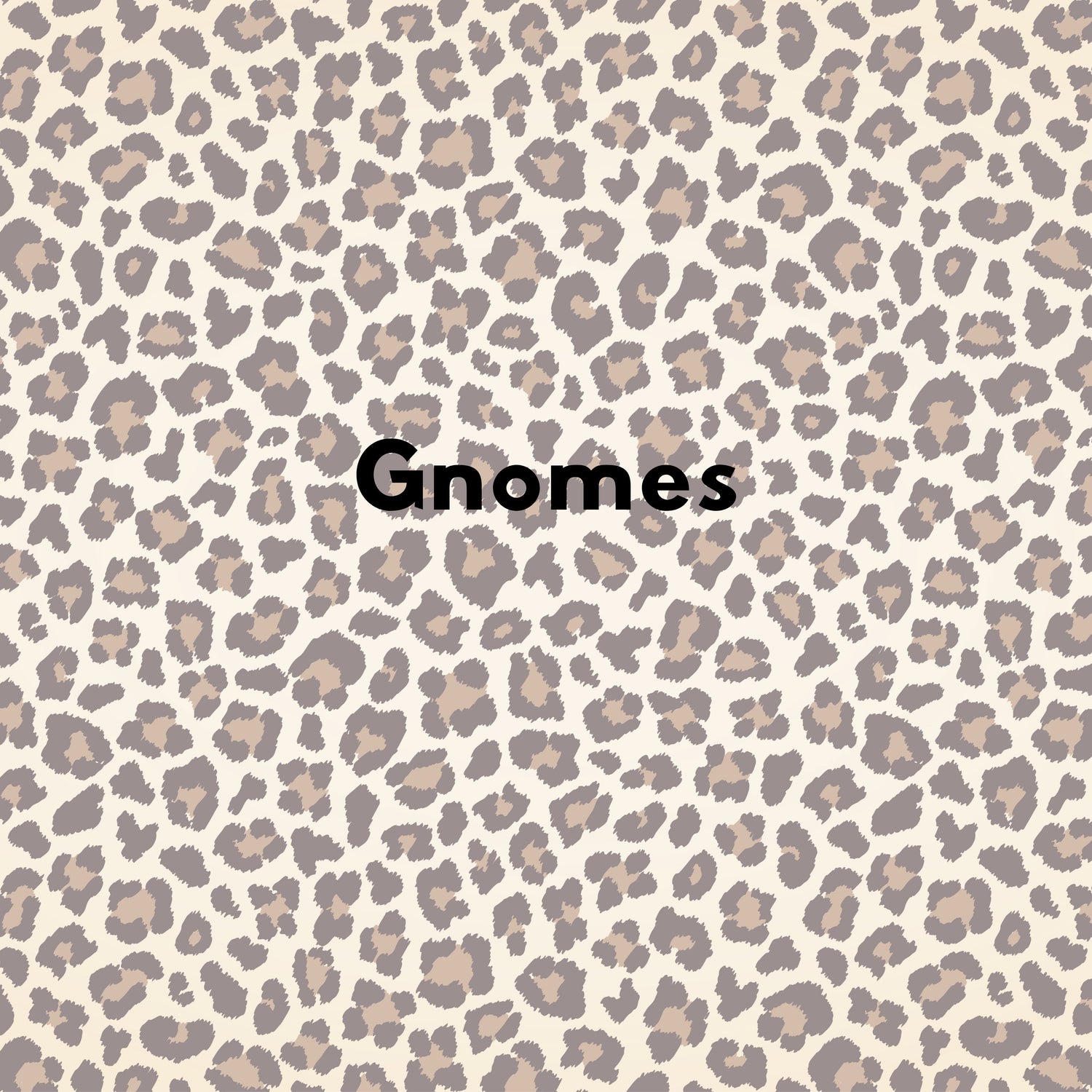 Gnome Collection cover caption on a leopard print background