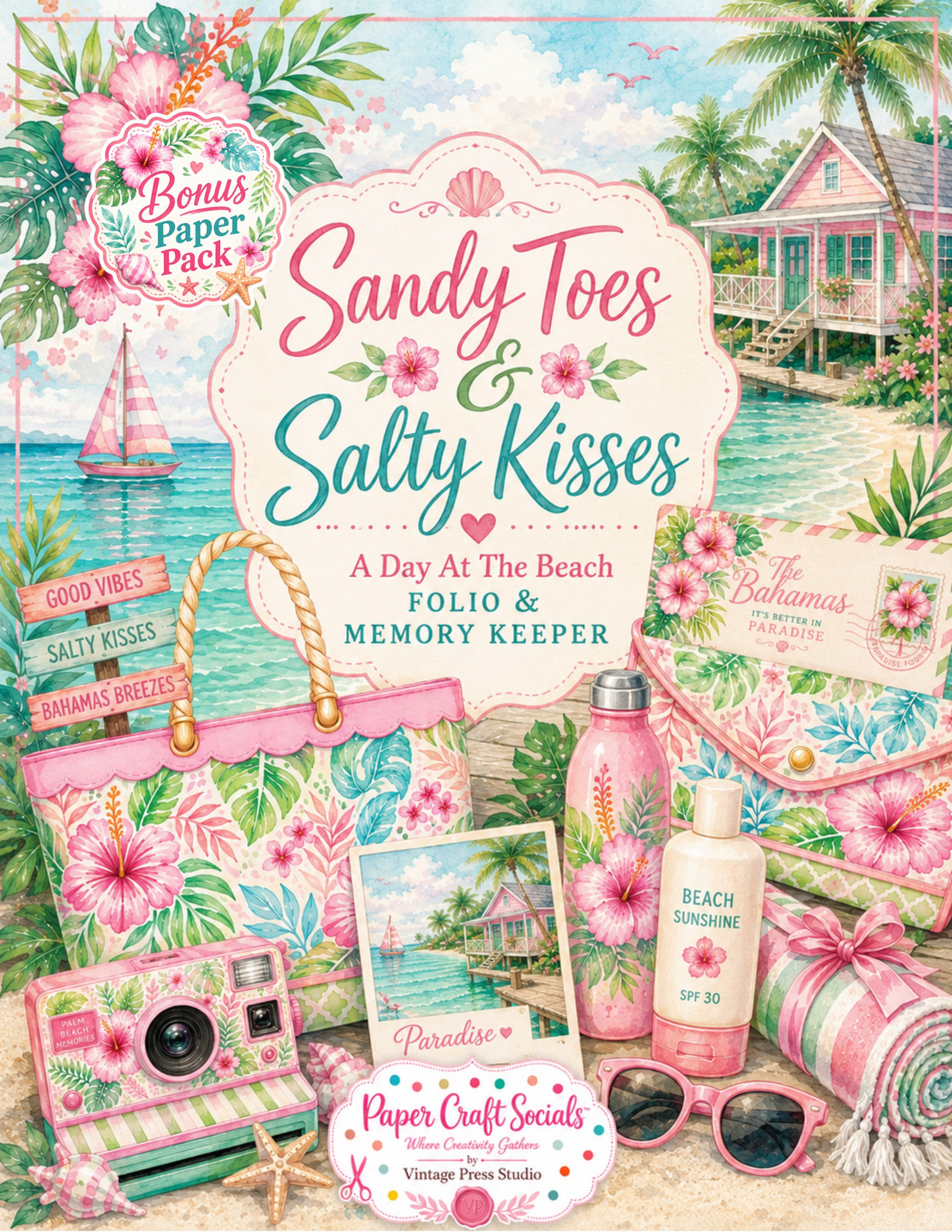 Sandy Toes & Salty Kisses tropical folio memory keeper journal paper craft kit by Paper Craft Socials