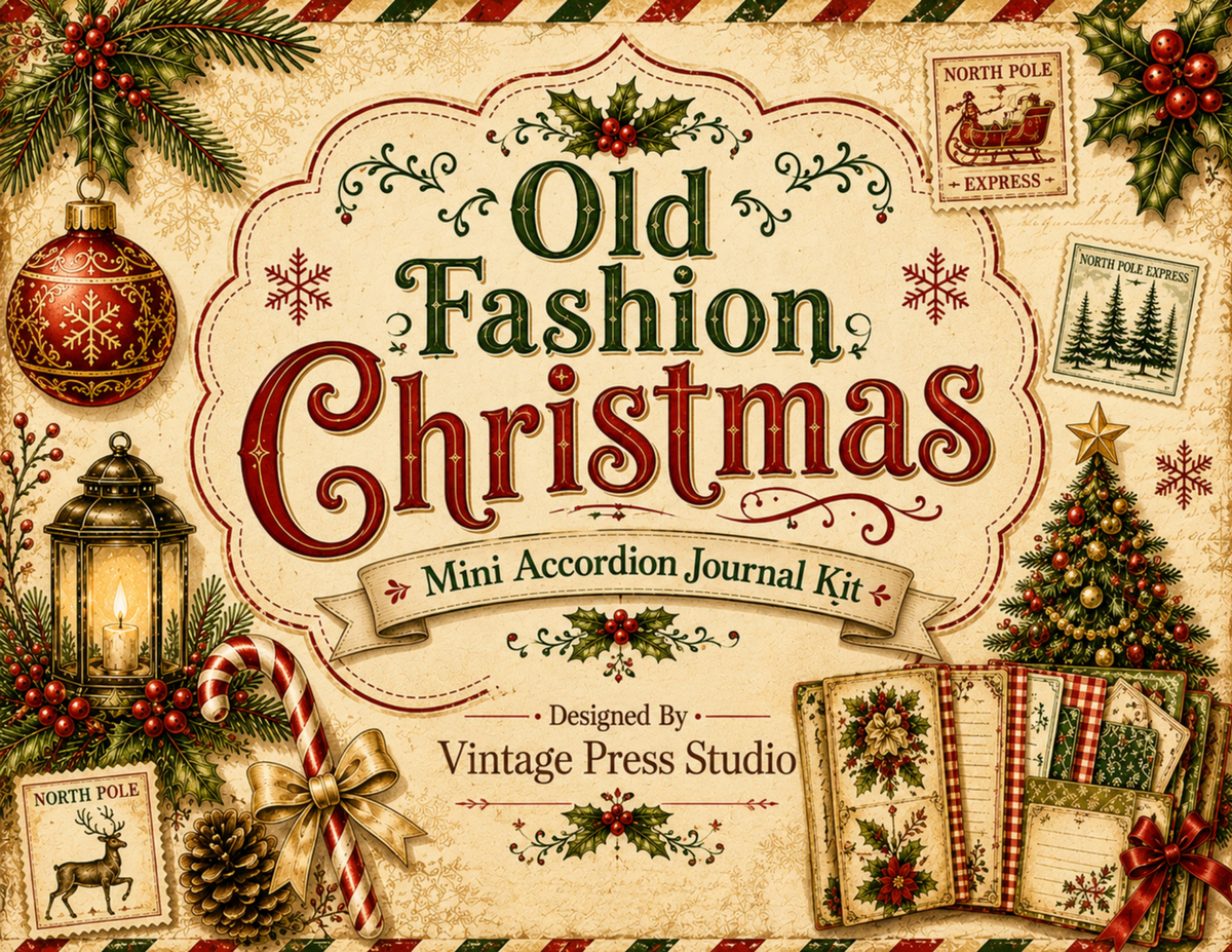 Old Fashioned Christmas Mini Accordion Journal Kit | Vintage Holiday Paper Craft