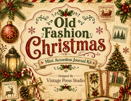 Old Fashioned Christmas Mini Accordion Journal Kit | Vintage Holiday Paper Craft
