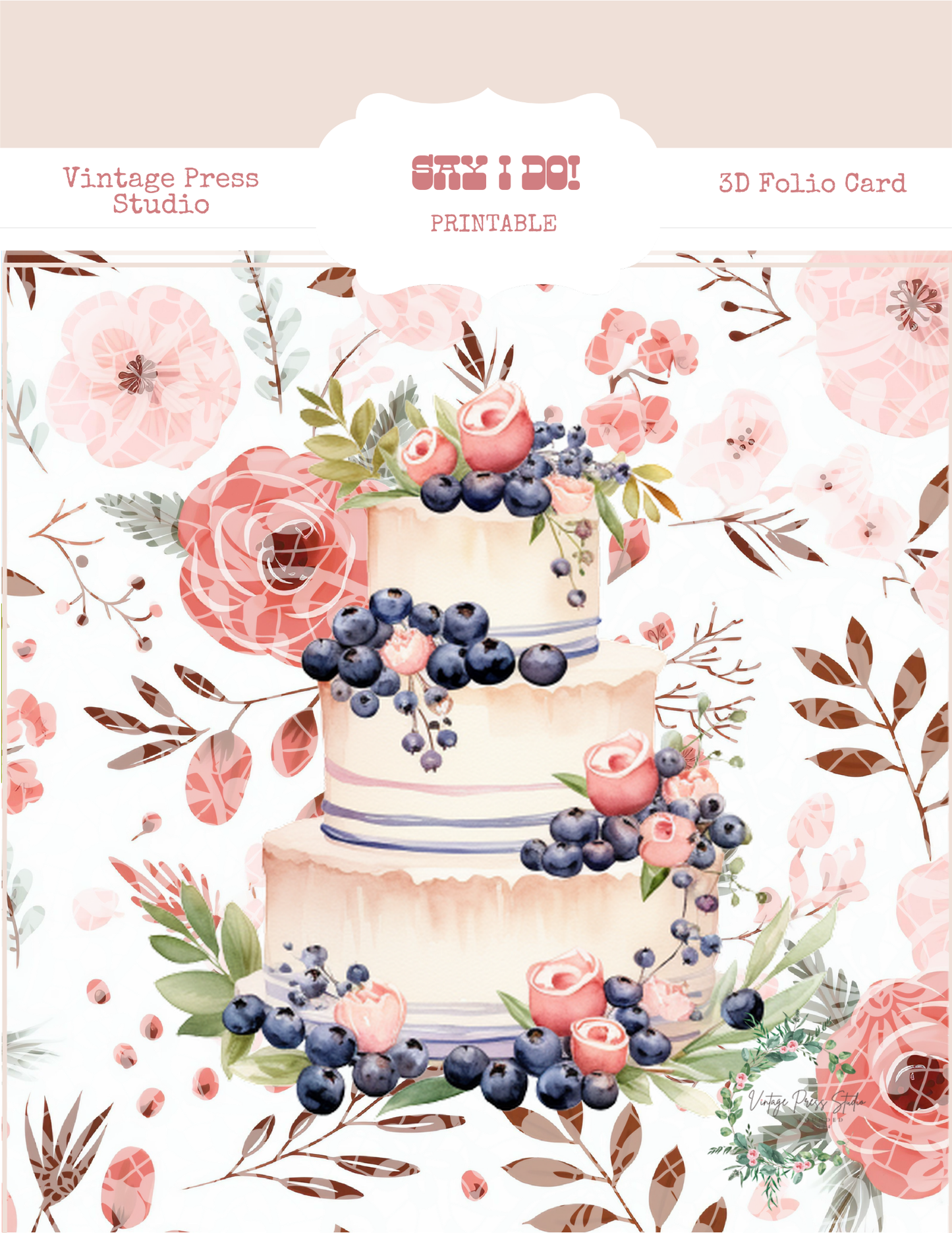 Handmade pop-up wedding card with tiered cake illustration