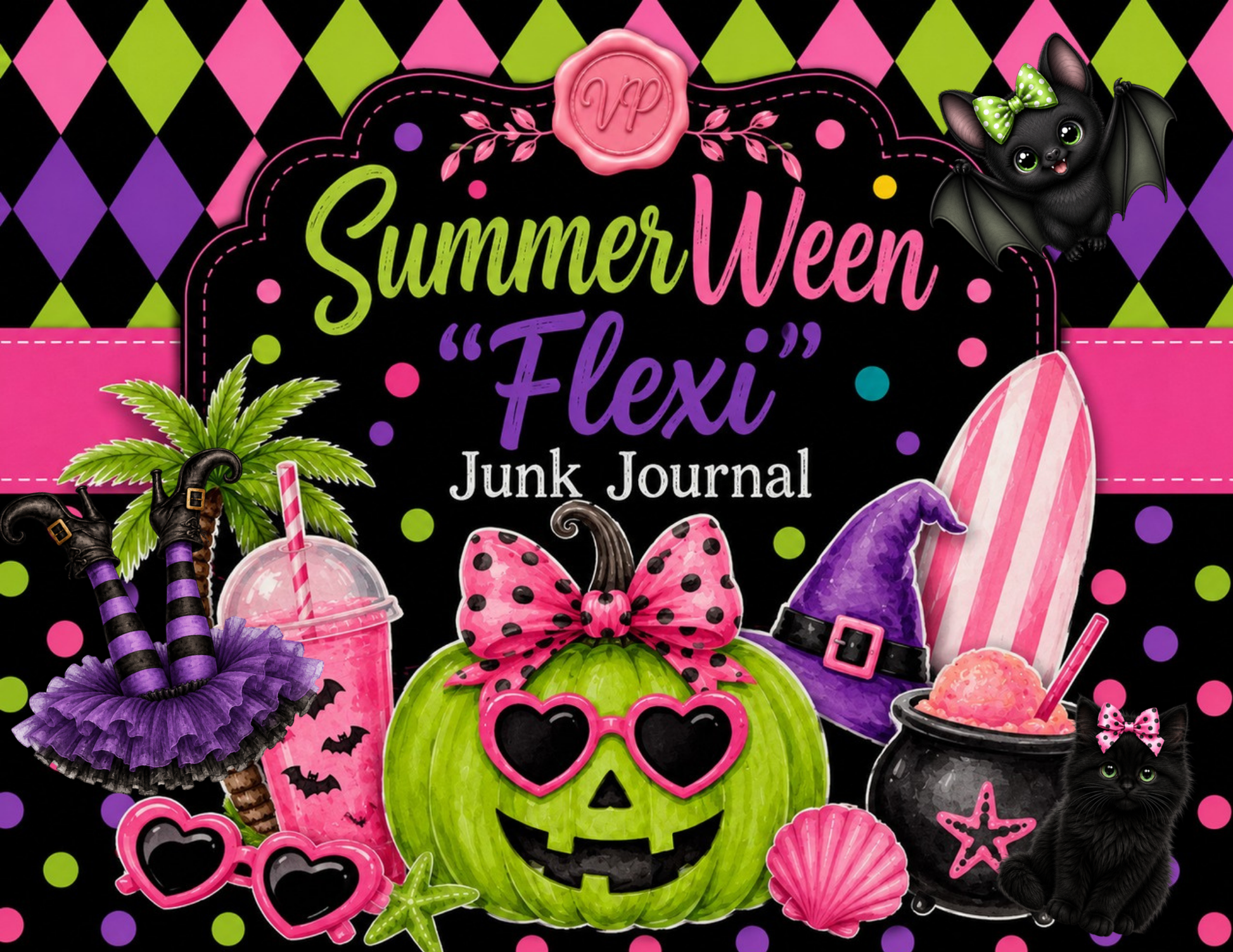 SummerWeen Flexi Junk Journal colorful Halloween paper craft kit by Vintage Press Studio