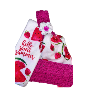 Towel Set, Handmade Crocheted Dish Cloth, and Over the Handle Towel Holder