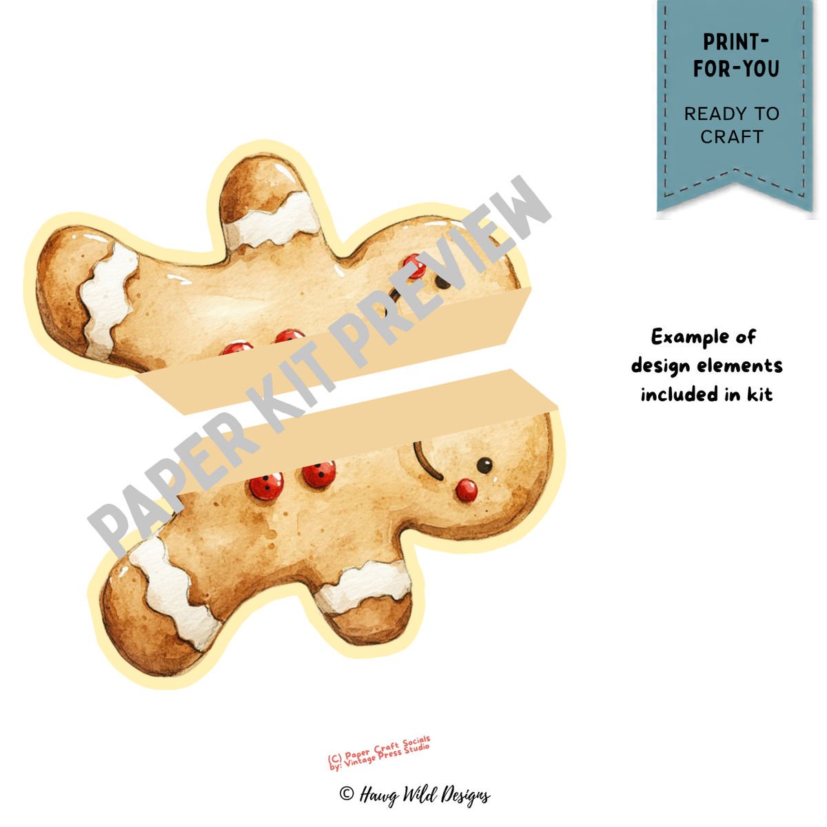 Gingerbread character 3D folio card element from Gingerbread Dream Christmas printable kit