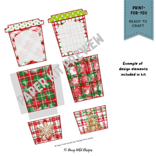 Christmas coffee gift tag pieces with whipped cream toppers, holly, candy canes, plaid pockets and festive coffee illustrations