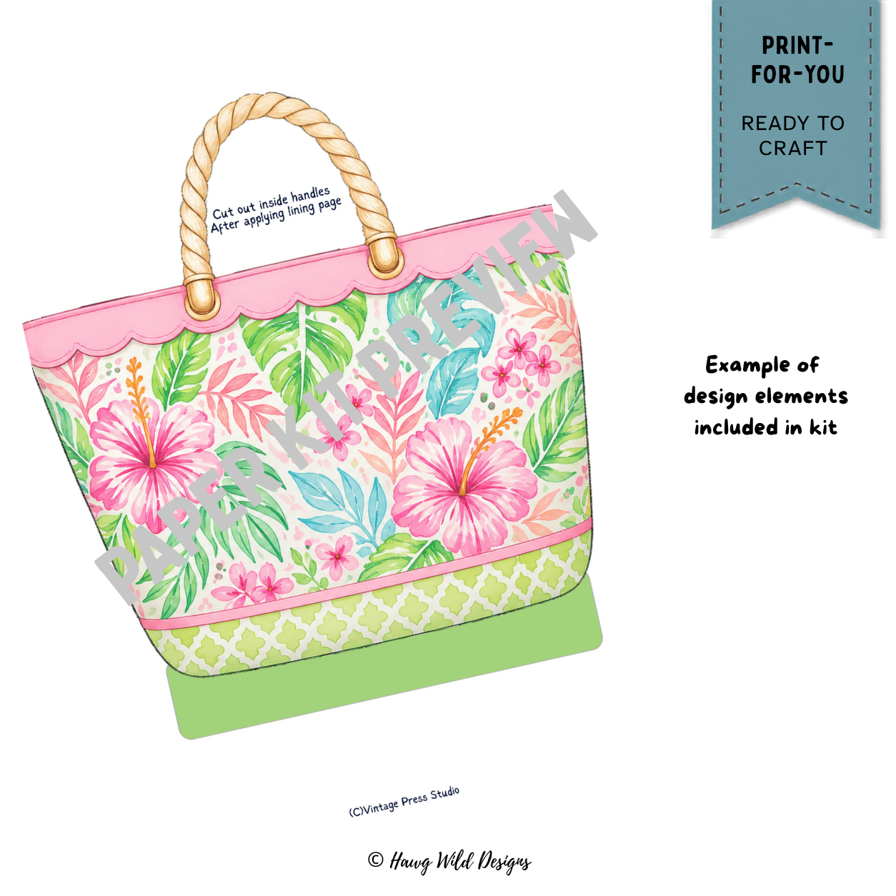 Tropical hibiscus beach bag folio piece from Sandy Toes & Salty Kisses memory keeper kit