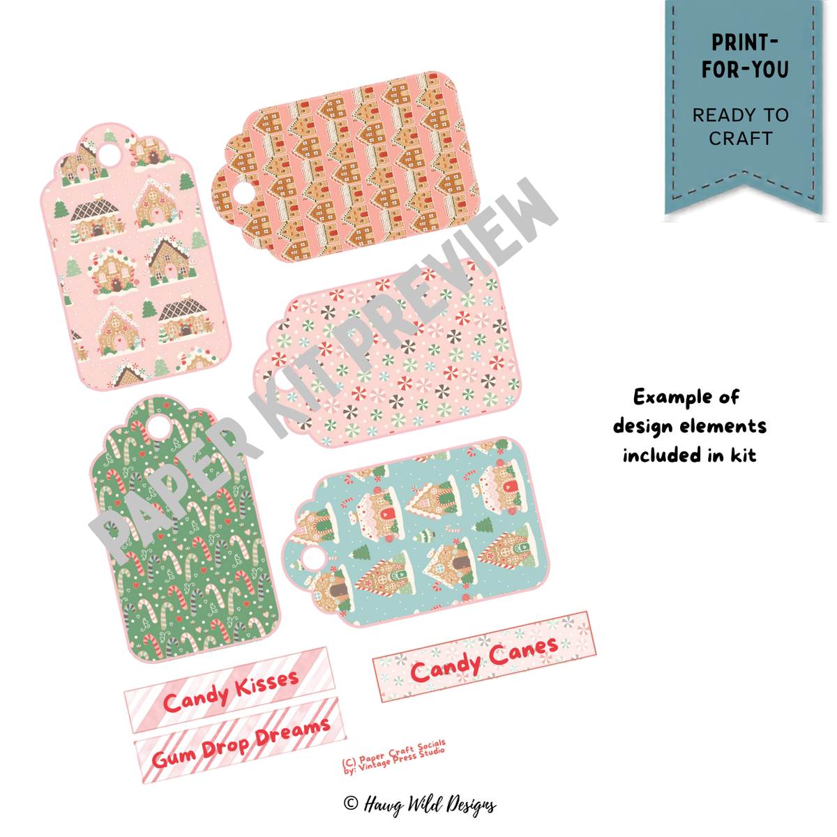 Printable gingerbread Christmas gift tags and candy-themed journal elements