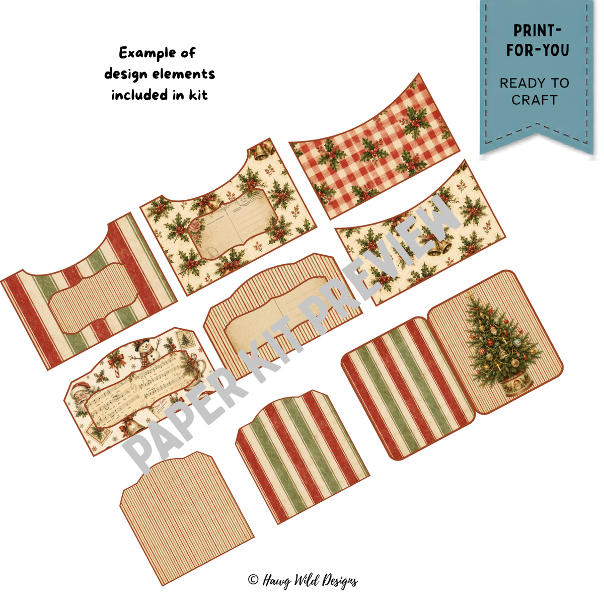 Old Fashioned Christmas Mini Accordion Journal Kit | Vintage Holiday Paper Craft