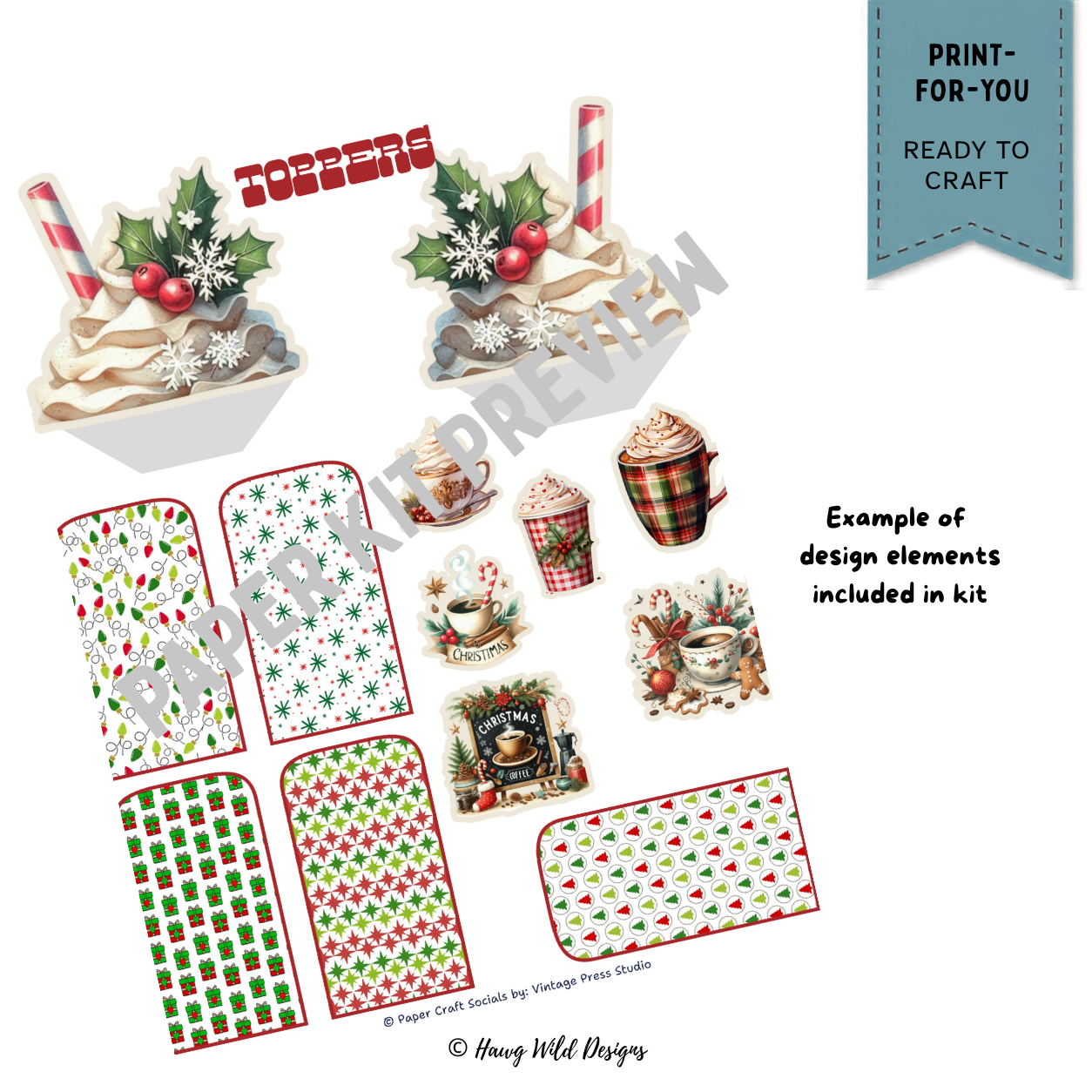 Warm and Cozy Christmas gift tag components with red green plaid, journaling areas, snowflake accent and gingerbread Christmas tree design
