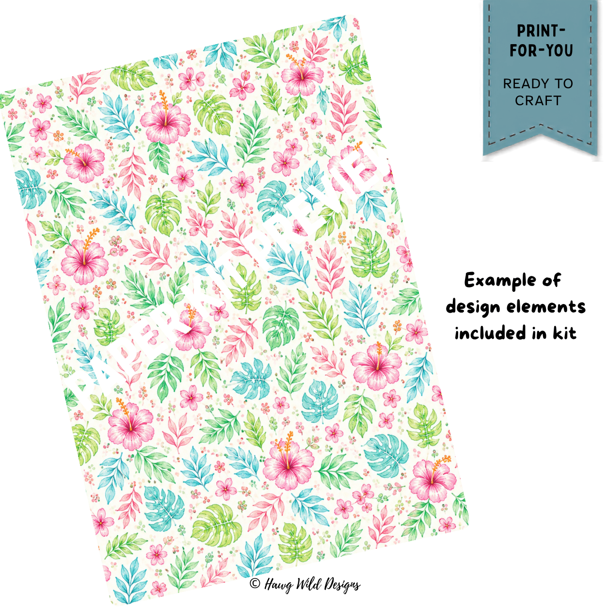 Pink hibiscus and tropical leaf coordinating paper from Sandy Toes & Salty Kisses