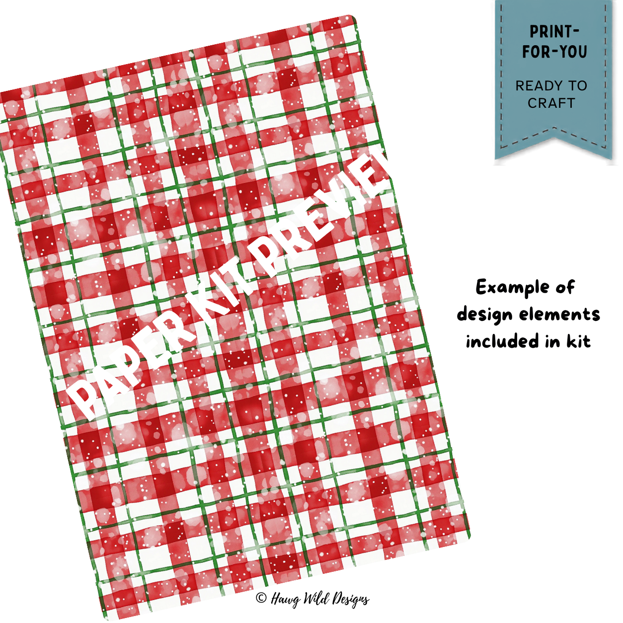 Red white and green watercolor plaid Christmas patterned paper from the Warm and Cozy Coffee Gift Tags kit