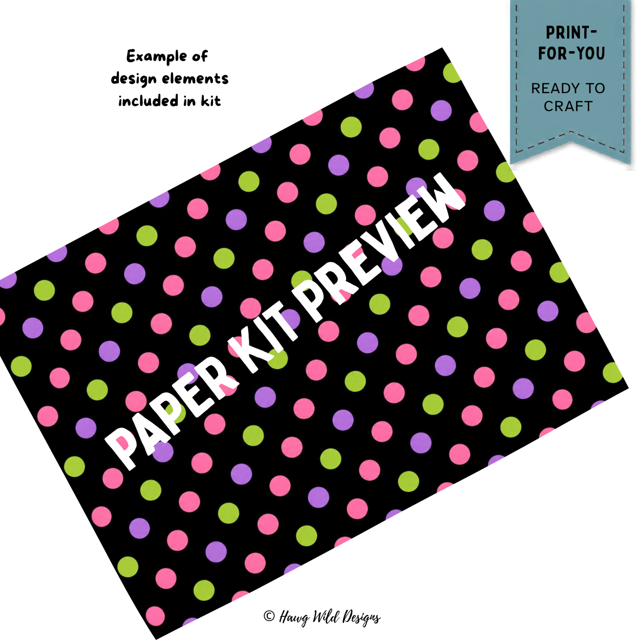 Black SummerWeen patterned paper with pink purple and lime green polka dots