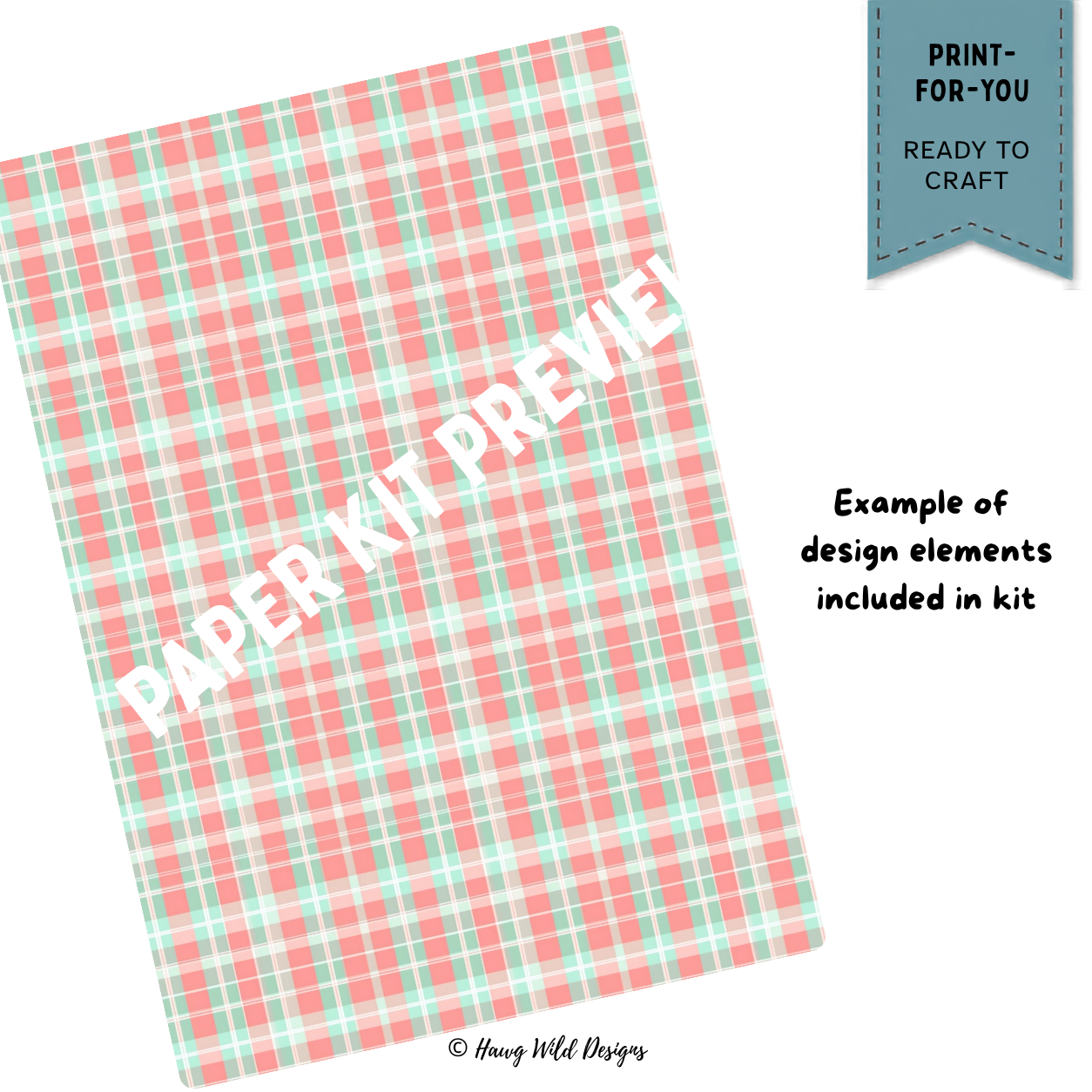 Pink mint cream and coral plaid Christmas patterned paper from the Ugly Sweater Party journal and gift tag kit