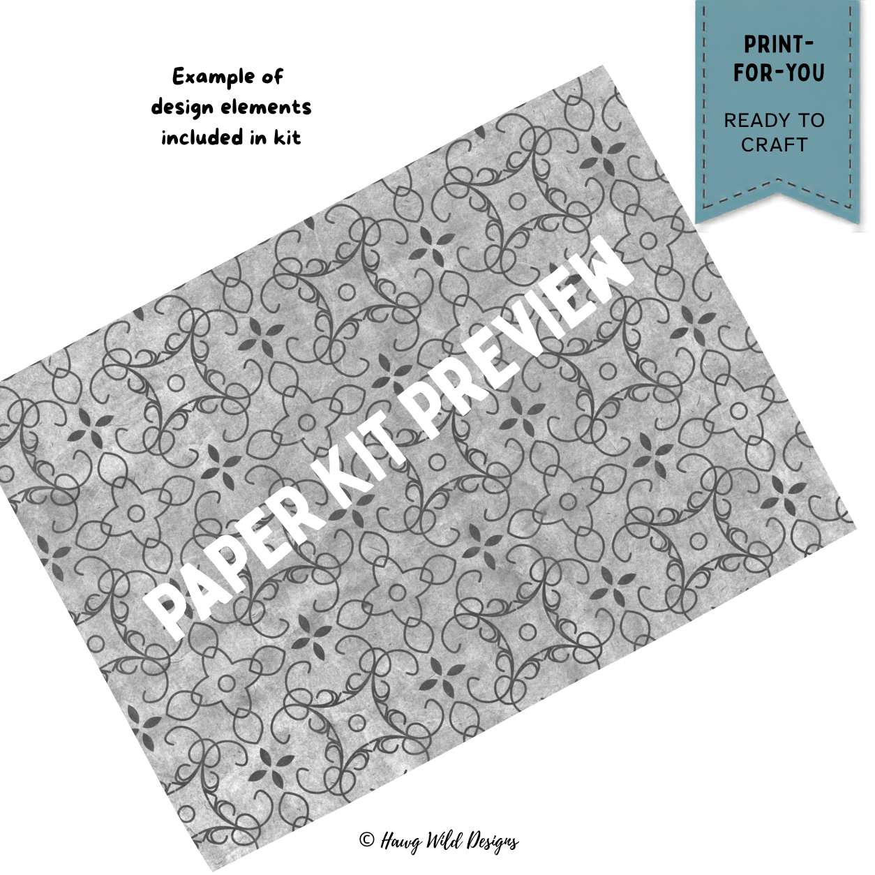 Gray and black Gothic scroll patterned paper from the Summerween Howl-O-Ween Halloween mini journal kit