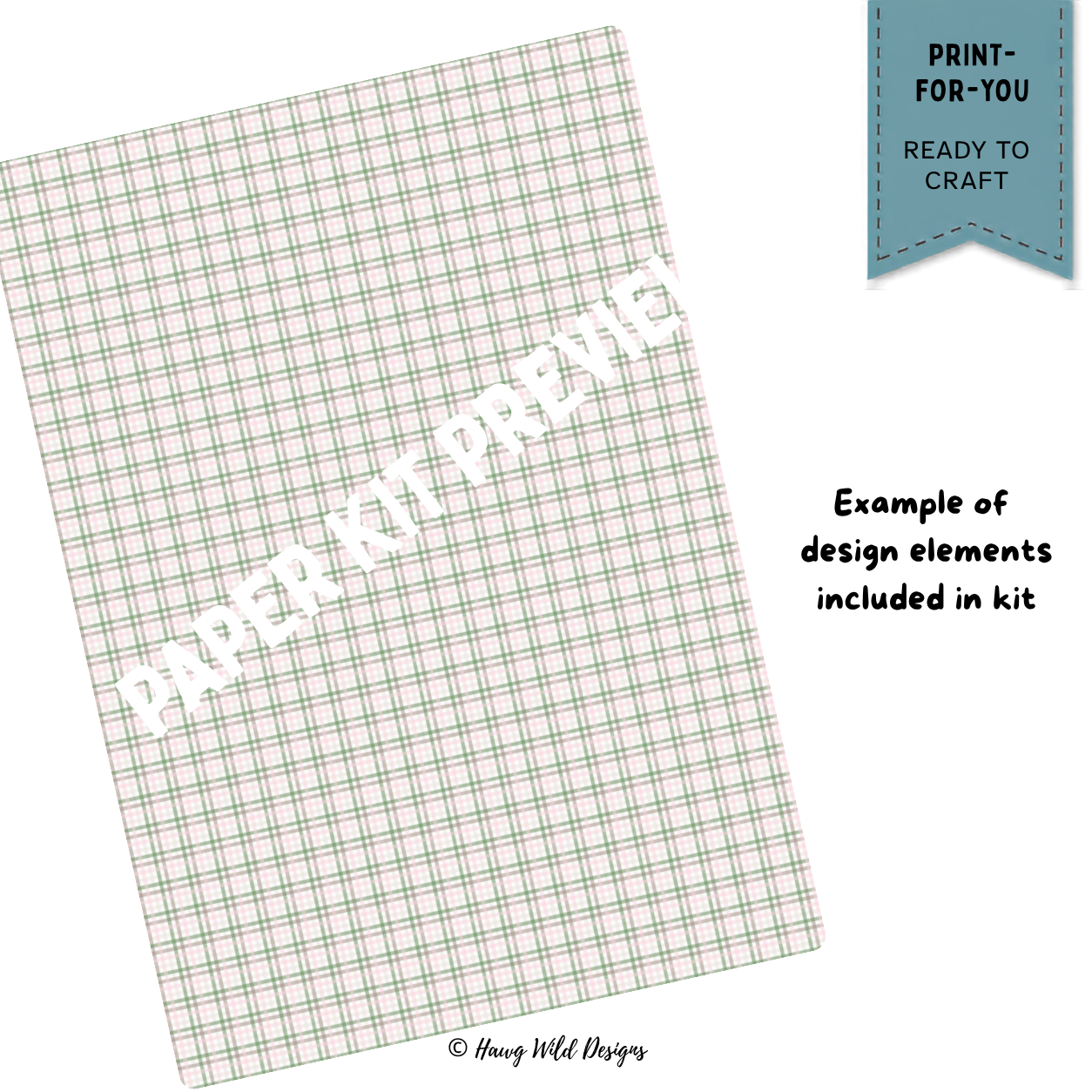 Soft pink green and cream plaid patterned paper from the Grateful Flip Out Journal Card fall craft kit