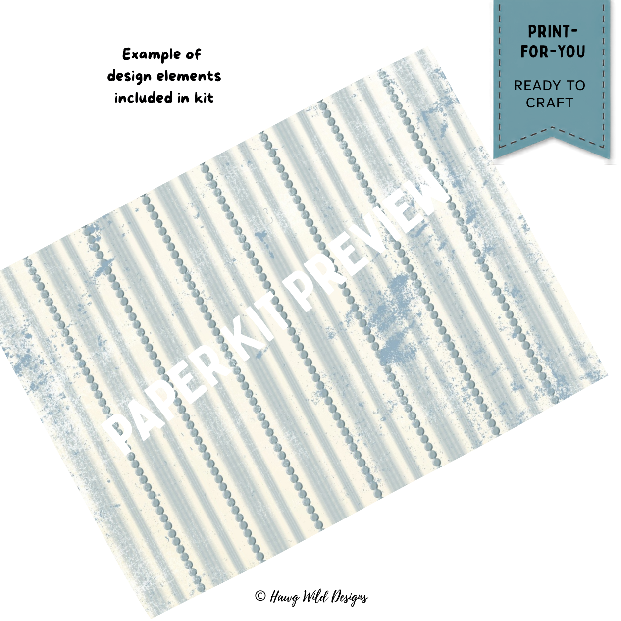 Distressed blue and cream striped winter scrapbook paper from Winter Blues collection