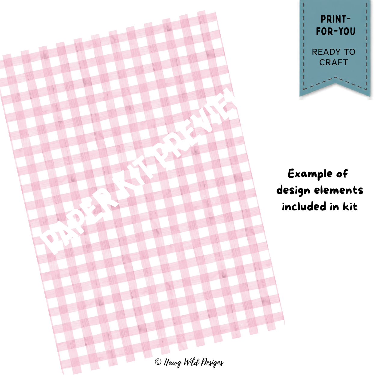 Soft pink watercolor gingham patterned paper from the Happy Mail Loaded Envelopes paper craft kit