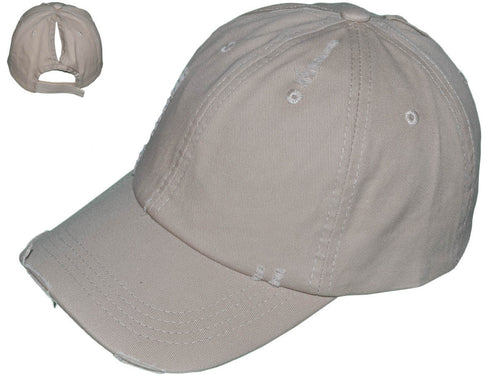 Baseball Cap - Ponytail Vintage Cotton Twill Mess High Bun Hat - Khaki