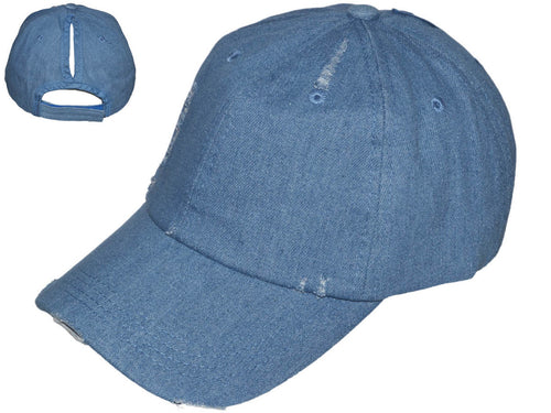 Baseball Cap - Ponytail Vintage Cotton Twill Mess High Bun Hat - Medium Demin