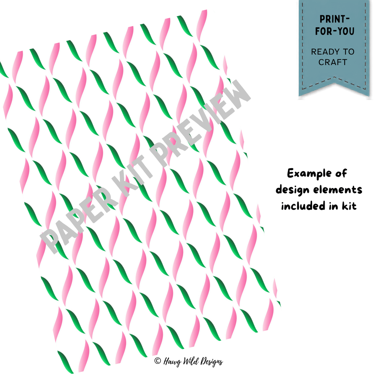 Pink and green curved leaf pattern coordinating paper from the Bundle of Faith Mega Pack
