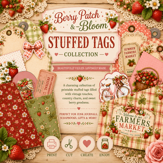 FREE Berry Patch & Bloom Stuffed Tags Printable Kit | Strawberry Junk Journal Freebie