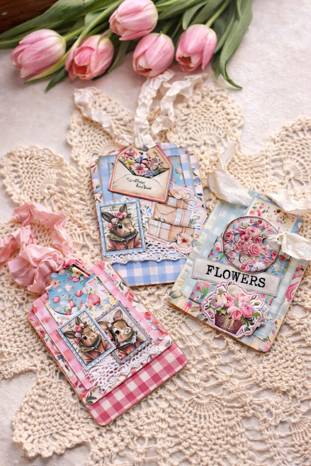 Handmade shabby chic Easter paper clips with pastel spring designs