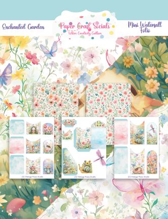 Paper Craft Studios Enchanted Garden Mini Waterfall Folio Cover Page showing pages in the kit