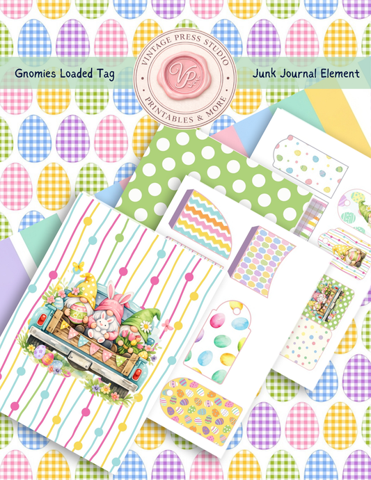 Gnomies Loaded Tag Junk Journal Elements – Easter Printable Tags & Ephemera Kit