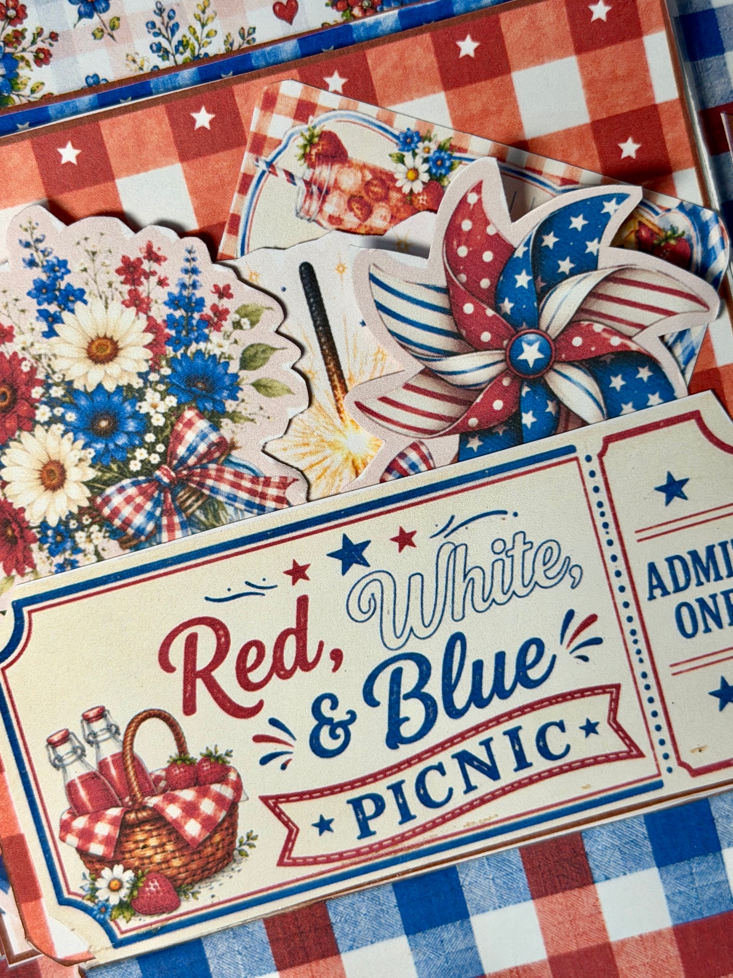 Red, White & Bloom Picnic Basket Journal Folio Kit