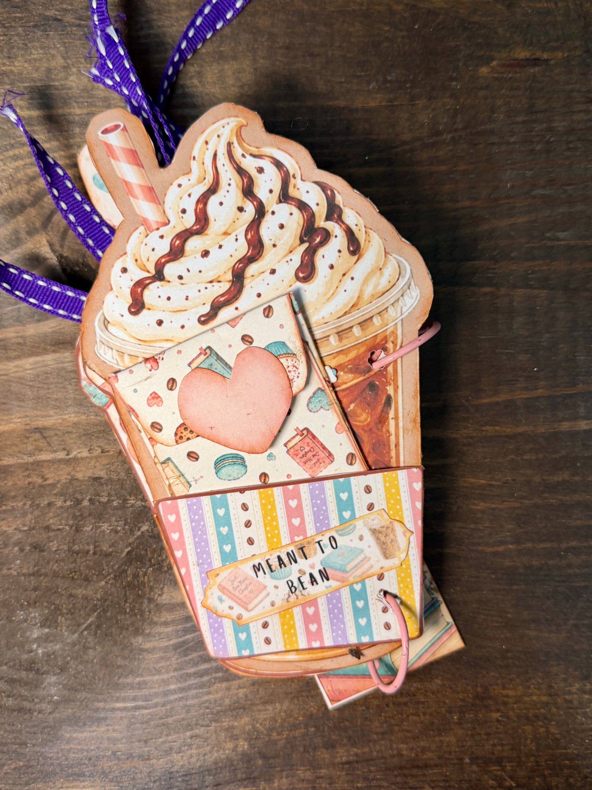 Coffee and Friends iced coffee cup journal with layered pocket, heart tag, and Meant to Bean sentiment
