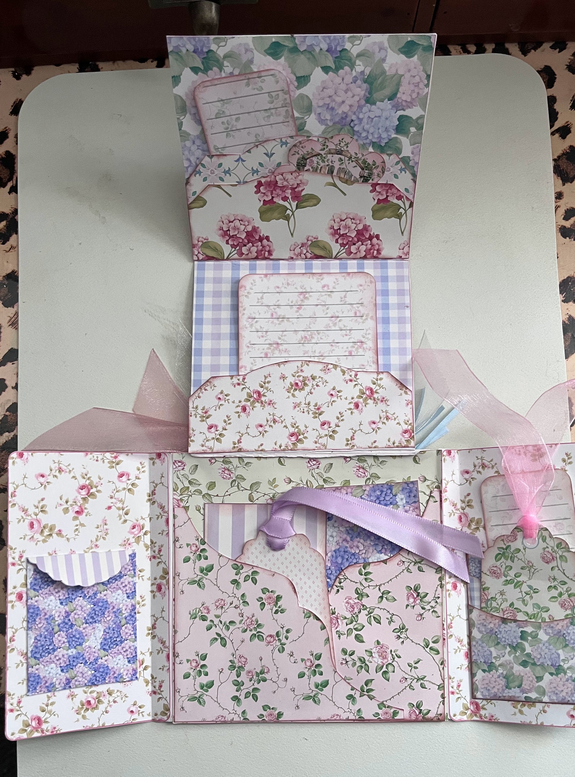 Le’ Gated Garden junk journal folio kit components including printable pages, ephemera, and coordinating floral pieces.