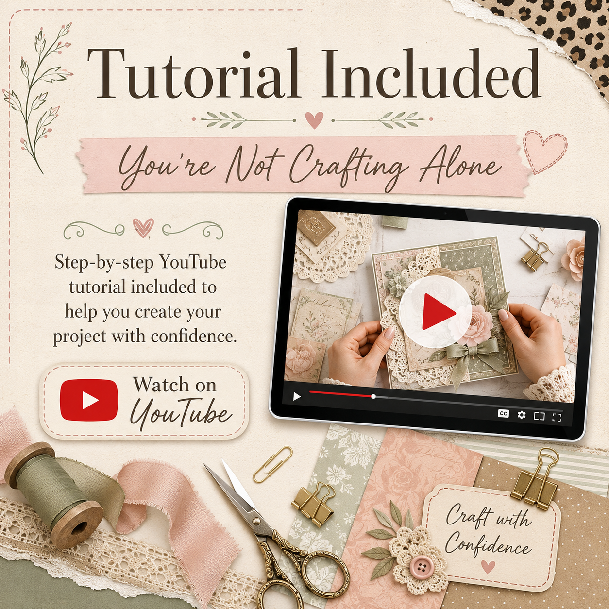 Paper Craft Socials paper craft kit with step-by-step YouTube tutorial included to help crafters complete the project with confidence