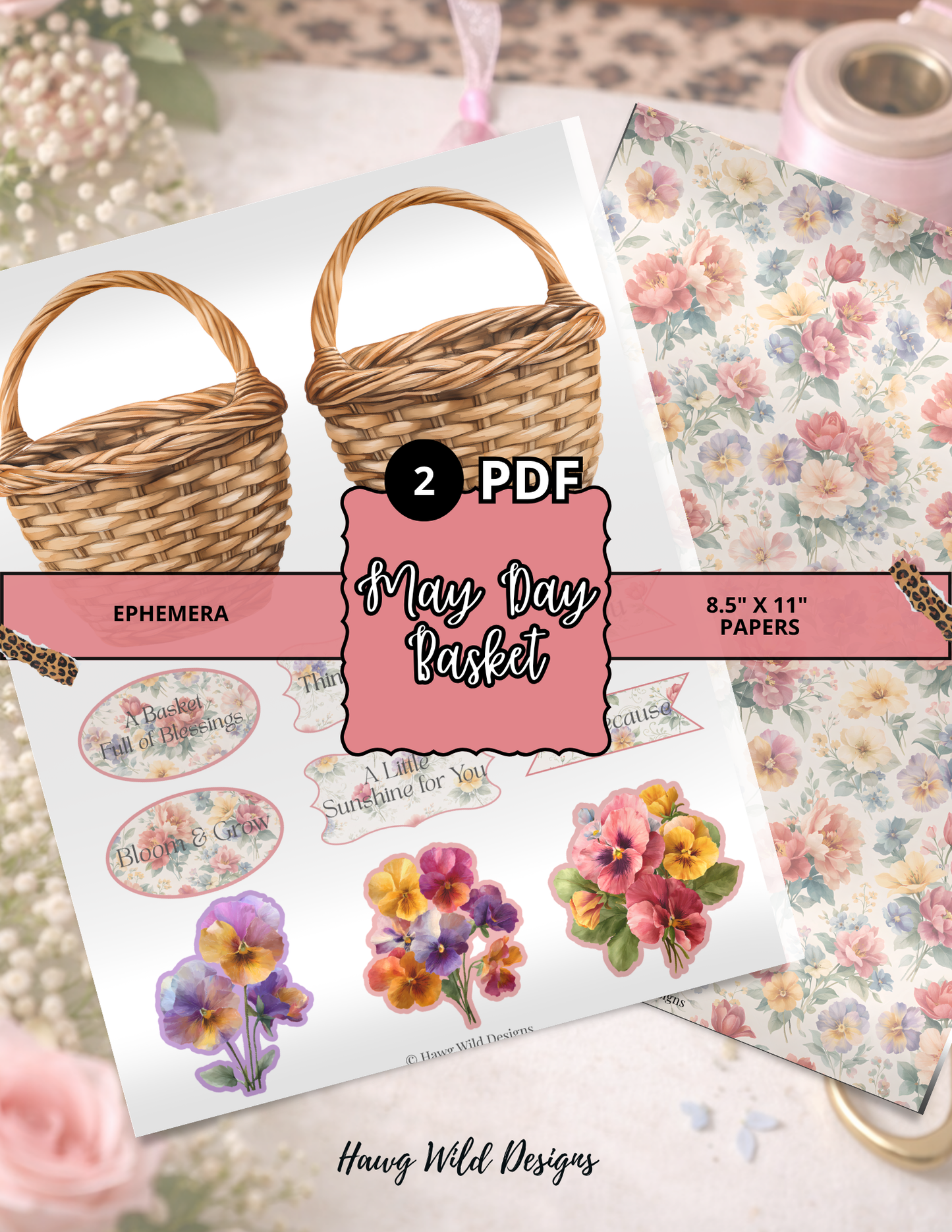 May Day Basket Printable Kit | Vintage Junk Journal Ephemera & Spring Paper Craft Set