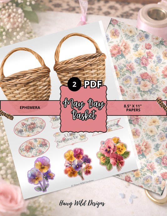 Spring May Day Basket Printable | DIY Paper Craft | Cottage Floral Freebie
