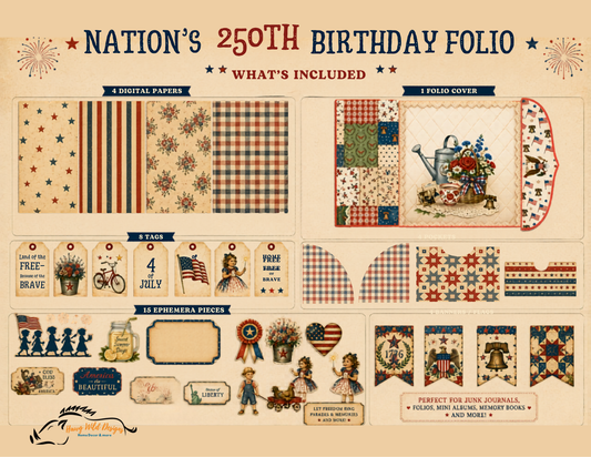 Nations 250th Birthday Creative Junk Journal Folio Printable Kit
