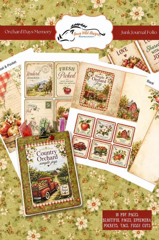 Orchard Days Memory Junk Journal Folio | Printable Journal Kit