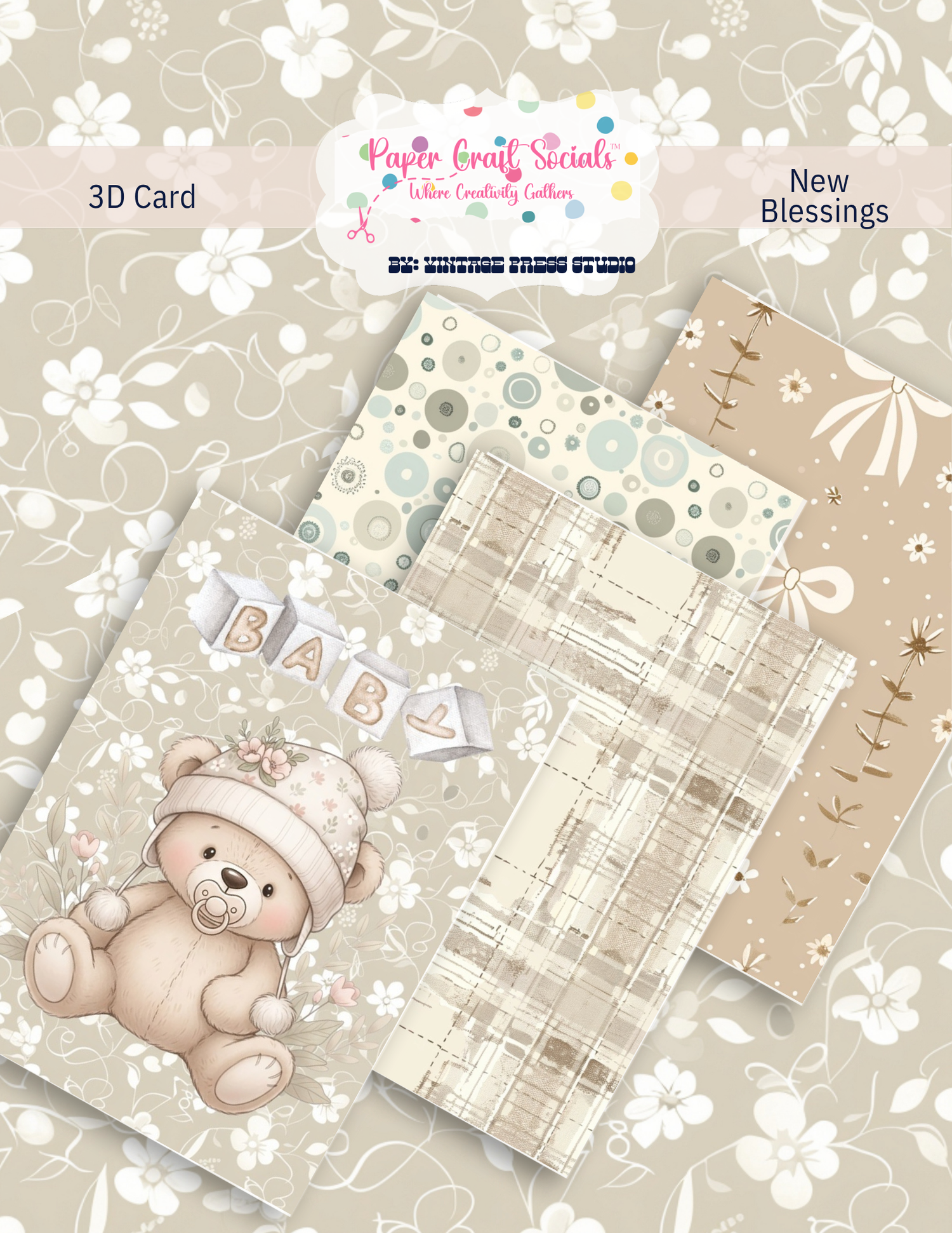 New Beginnings 3D baby card displayed open with layered dimensional details for a baby shower or newborn gift