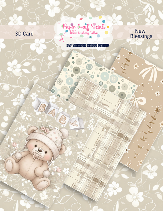 New Beginnings 3D baby card displayed open with layered dimensional details for a baby shower or newborn gift