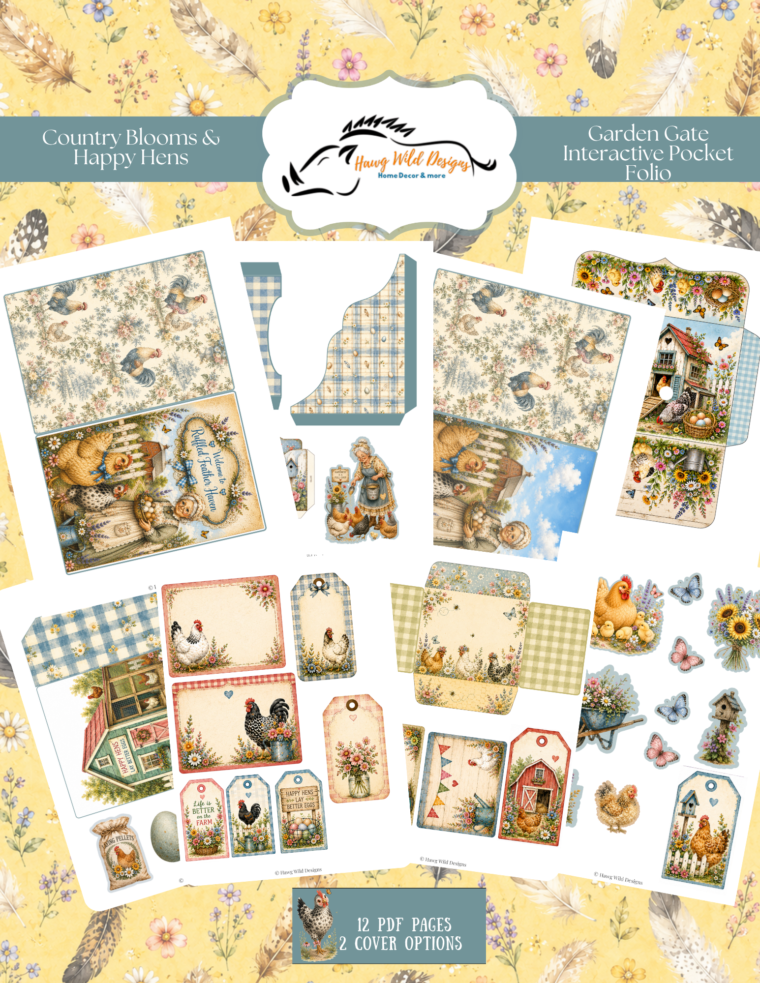 Printable Garden Gate Interactive Pocket Folio digital download with coordinating pages, pockets, cards, and tags