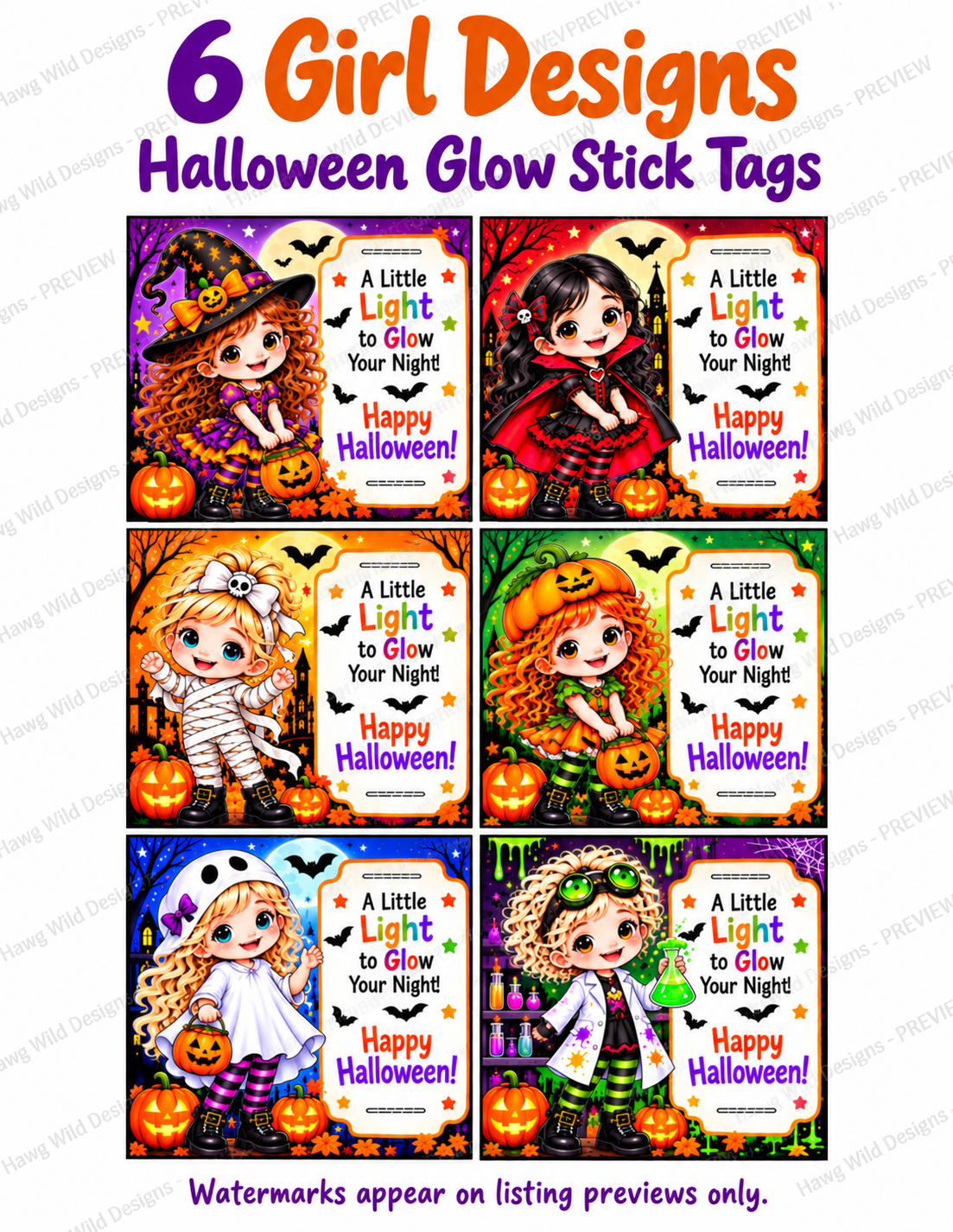 Halloween Glow Stick Tags Printable — design preview.